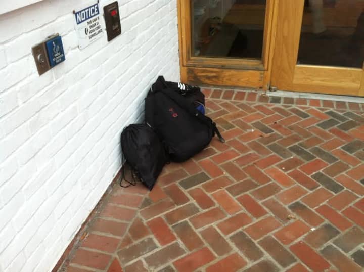 These backpacks prompted a bomb scare at the Wilton Library. Police determined they had been left near the door inadvertently. 