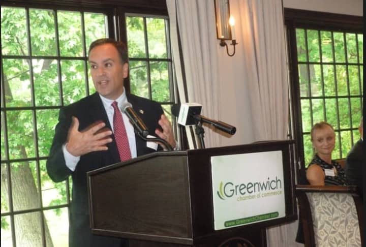 Greenwich First Selectman Peter Tesei makes a point during his State of the Town speech at the Millbrook Club on Thursday.