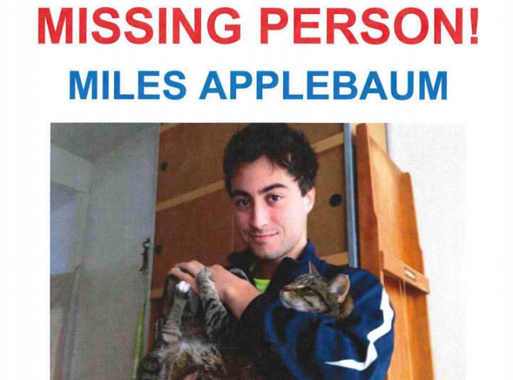 A screen shot of a flyer noting the disappearance of Armonk&#x27;s Miles Applebaum.