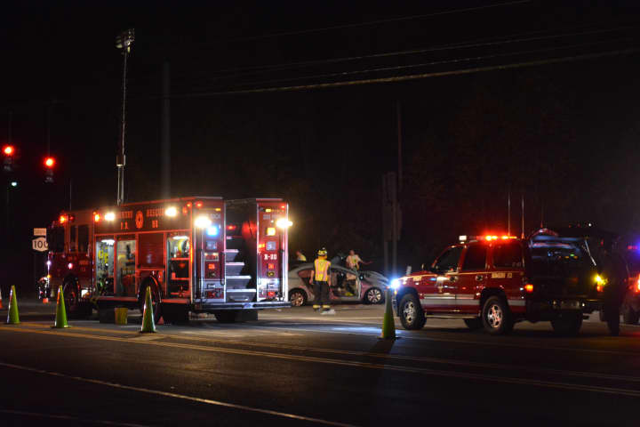 Responders at the scene of a vehicle collision in Somers, which was at the intersection of Route 100 and Route 35.
