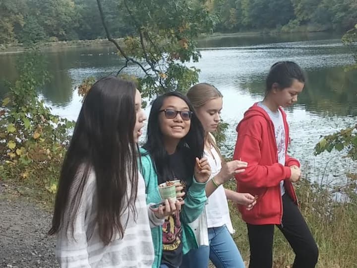 Pocantico Hills students walked the one mile around Swan Lake at the Rockefeller Preserve in Tarrytown, Oct. 10