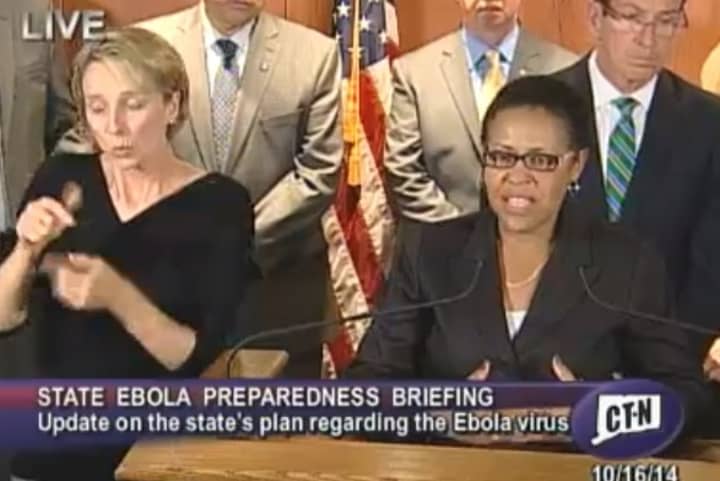 Department of Public Health Commissioner Jewel Mullen discusses the state&#x27;s efforts to combat a potential Ebola virus outbreak in a press conference Thursday.