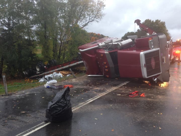 A tractor trailer rollover occurred on eastbound Interstate 84 at Lime Kiln Road Thursday morning.