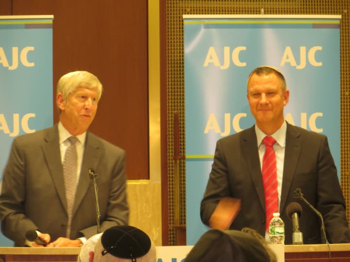 Erel Margalit, right, and Martin Rogowsky, president of the Jewish Community Center of Harrison.