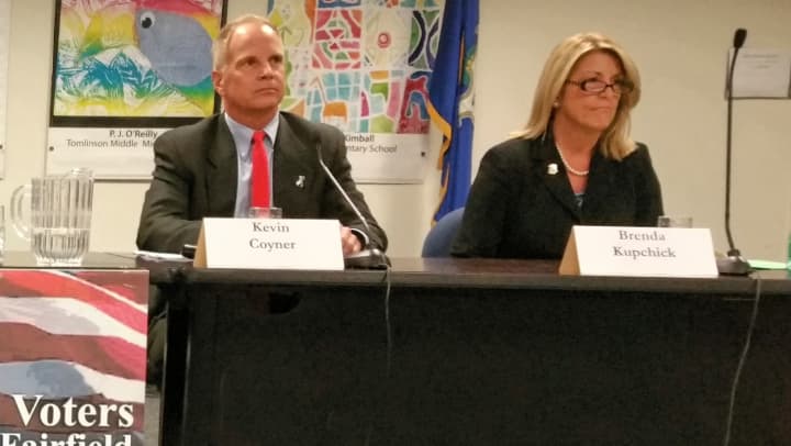 Democratic challenger Kevin Coyner and Republican incumbent Brenda Kupchick present themselves as similar candidates at the League of Women Voters debate Monday.