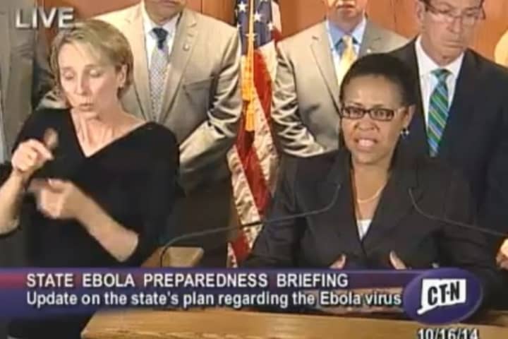 Department of Public Health Commissioner Jewel Mullen discusses the state&#x27;s efforts to combat a potential Ebola virus outbreak in a press conference last week. 