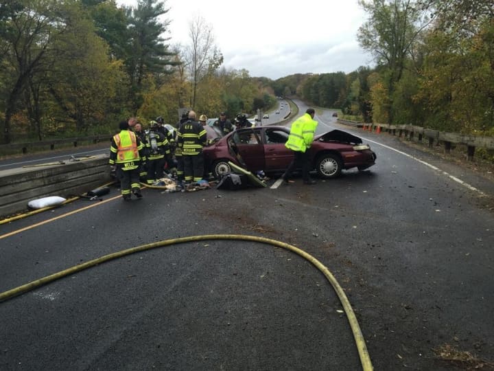 The Greenwich Fire Department put out the car fire on the Merritt Parkway. No one was injured, according to the Greenwich Police Department.  