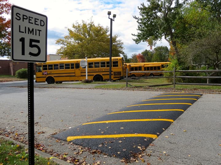 Speed bumps were added on the John Jay High School campus to increase safety. 