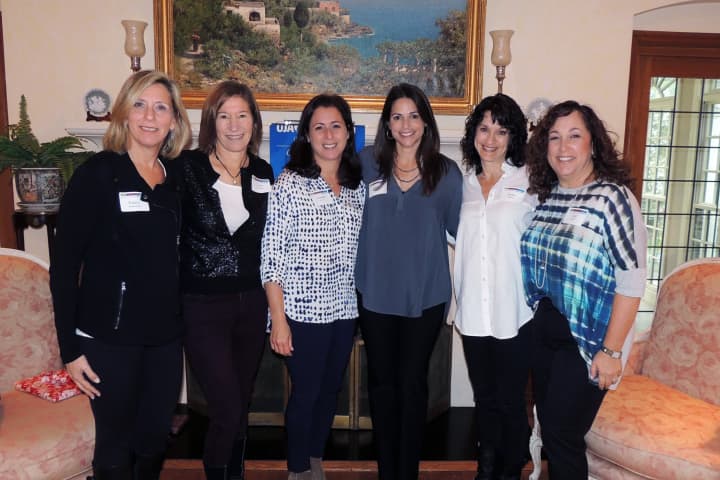 Speakers Joanna Wolff and Cheryl Brause, third and fourth from left, with Divisional Chair Nancy Kanterman of Mamaroneck, Area Chair Caren Osten Gerszberg, Jayne Lipman and Advisory Committee Chair Joy Zelin. 
