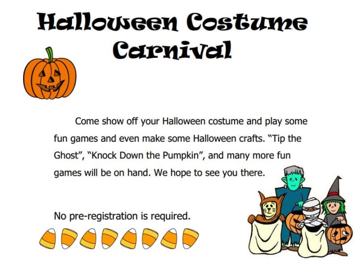 A flier for the Mount Kisco Halloween Costume Carnival 