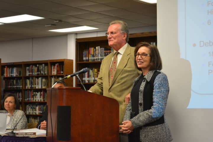 Representatives John Chambers and Deborah Raizes at the Katonah-Lewisboro school board&#x27;s Sept. 15 meeting