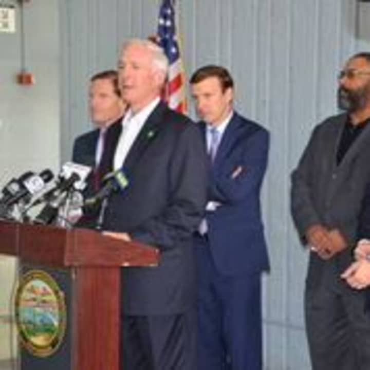 Mayor Bill Finch calls for immediate safety improvements on Metro-North during a press conference at the Bridgeport train station. 