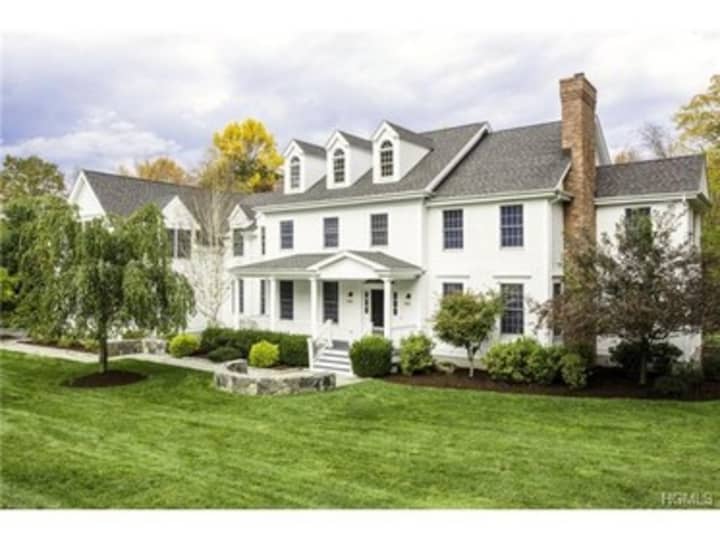 This house at 56 Dann Farm Road in Pound Ridge is open for viewing on Sunday.