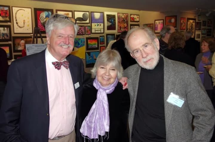 PDF President Robin Elliott (at left), with award-winning poet, Robin Morgan (center) and David Eger (right) of White Plains, Music for Parkinson&#x27;s co-founder.