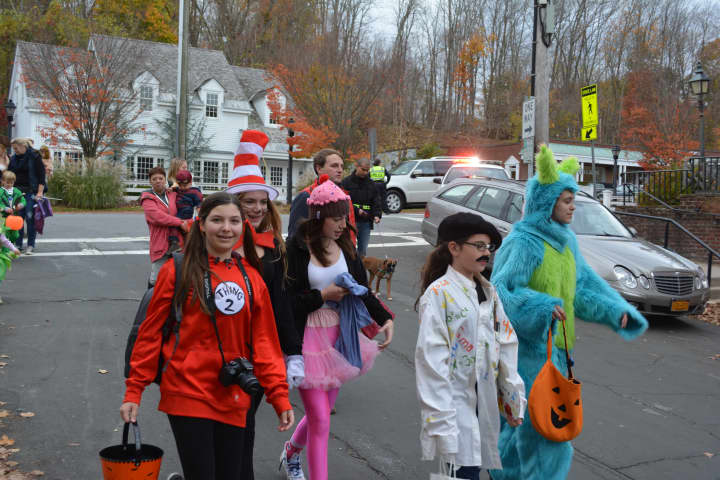 Marchers in a previous Bedford Village Halloween Parade.