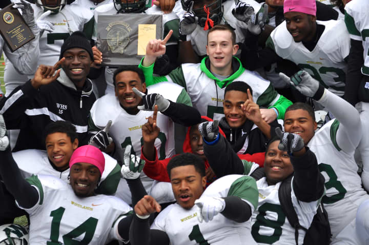 The celebration is on as Woodlands holds on to beat Rye Neck in the Section 1 Class C football final.