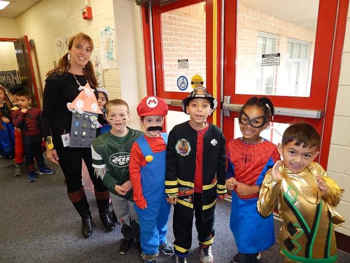 Students are lined up and prepare to march in Buchanan-Verplanck Elementary Schools Halloween Parade.