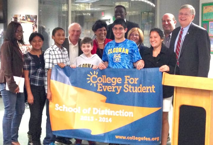 Cloonan Middle School received the College For Every Student honor as a 2013-2014 School of Distinction. 
