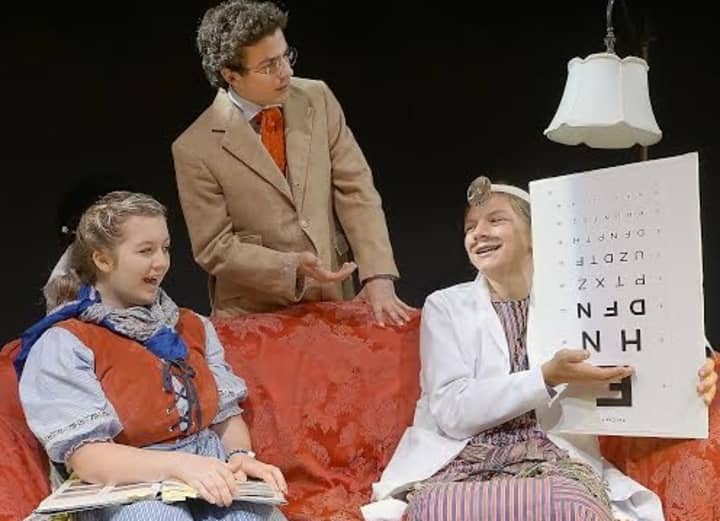 From left to right: Wooster School students Kennedy Shaffer, Michael Ambrosio and Will Santella perform a scene from Neil Simon&#x27;s &quot;Fools.&quot; 