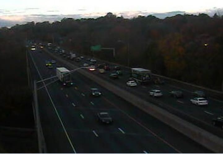 Traffic jammed on Friday morning on Interstate 95 southbound in Westport.