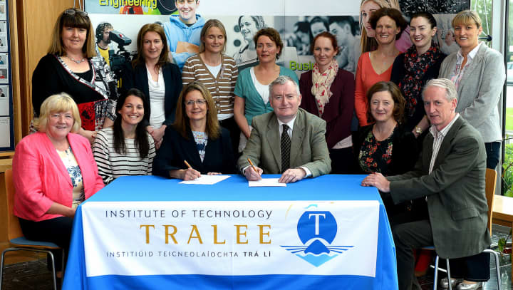 Nursing Professors Shery Watson and Susan DeNisco (seated, 2nd from left) with faculty members of the Institute of Technology Tralee after signing a partnership agreement on May 27, 2014.