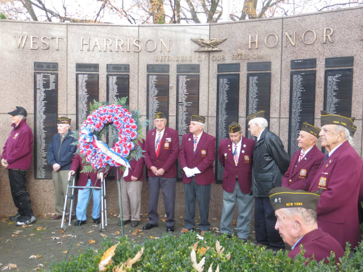 About a dozen Veterans of Foreign Wars and American Legion posts watched Tuesday&#x27;s ceremony in West Harrison near the town&#x27;s memorial wall honoring veterans.