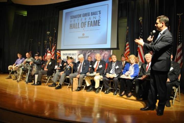Se. Greg Ball with past inductees to the Veteran&#x27;s Hall of Fame.