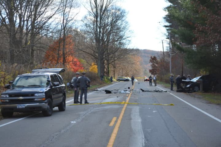 New York State Troopers at the scene of the two-car fatal collision on Route 22 in Southeast.