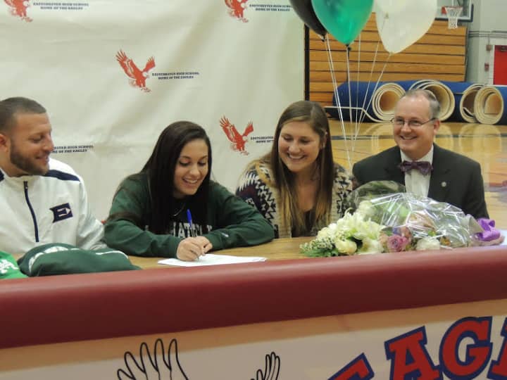 Jordyn DiCostanzo signed her National Letter of Intent to play at Manhattan College at the Eastchester High School.