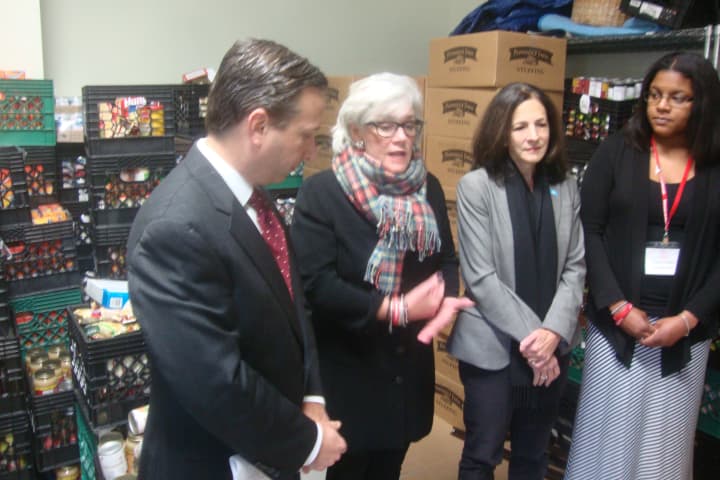 Sen. Bob Duff, Ceci Maher, Rep. Gail Lavielle and Callie Jane discuss Person-To-Person&#x27;s need for donations after the Thanksgiving holiday.