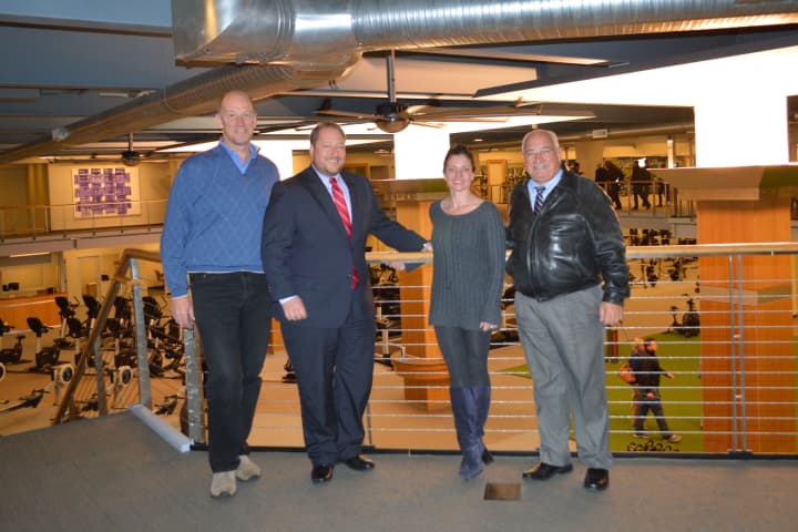 David Tewksbury, left, President of Chelsea Piers Connecticut, shows the new fitness facility to Thomas Madden, Director of Economic Development, Greta Wagner, Executive Director of the facility and Ernie Orgera, Director of Operations for Stamford.