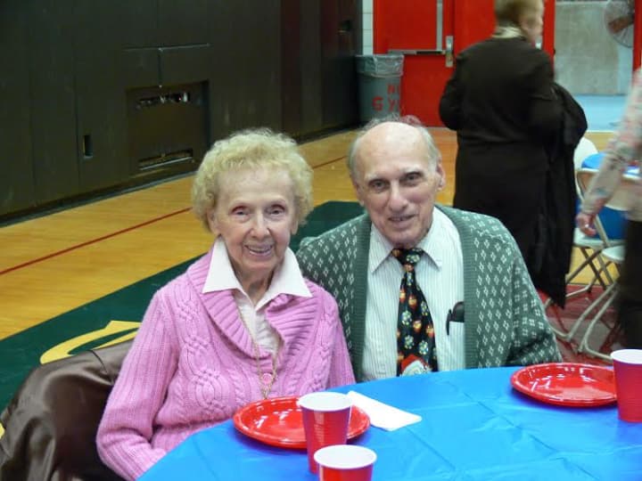 Two seniors gather for the senior appreciation dinner held at Eastchester High School. 