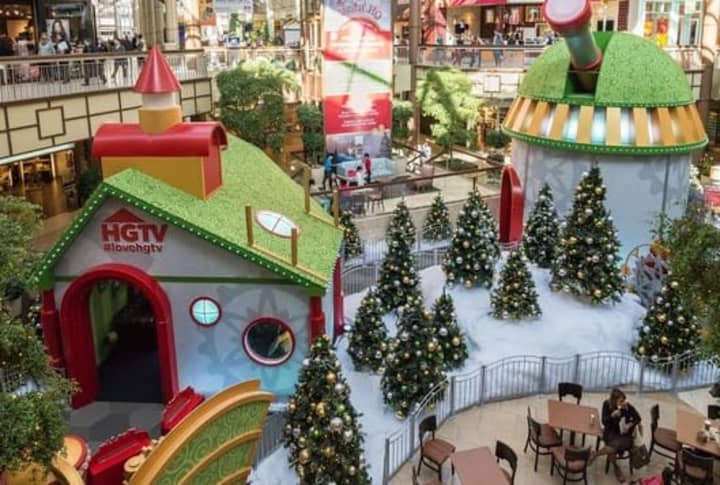 The Santa HQ in the middle of the Danbury Fair Mall is sponsored by HGTV. 