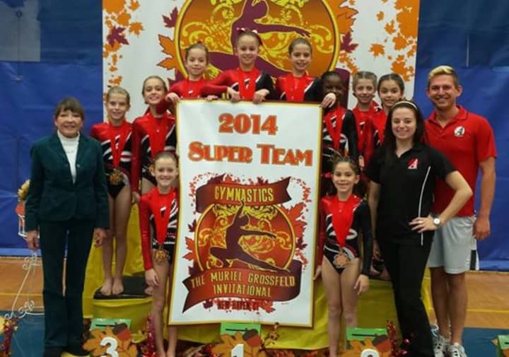 Gymnasts from Stamford&#x27;s Arena Gymnastics won the Super Team title recently at the Muriel Grossfeld Invitational in New Haven.