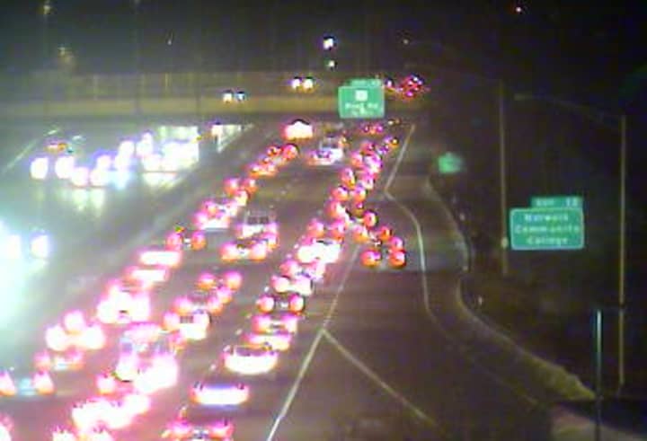Traffic is jammed on northbound I-95 in the Norwalk-Darien area on Thursday evening. 