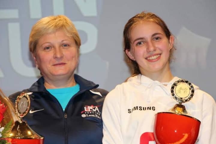 Coach Anya Katkova, left, and Sylvie Binder, of Armonk