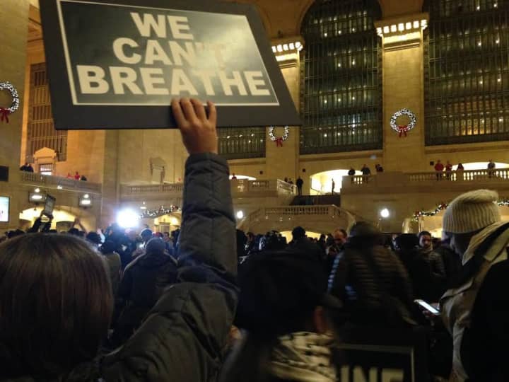 Councilman Darren Rigger attended a protest at Grand Central Terminal 