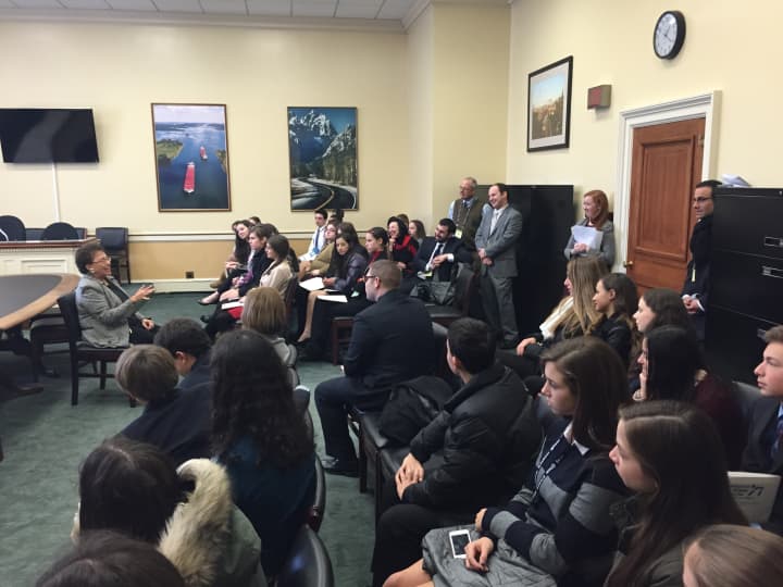 Students take part in a discussion with Rep. Nita Lowey.