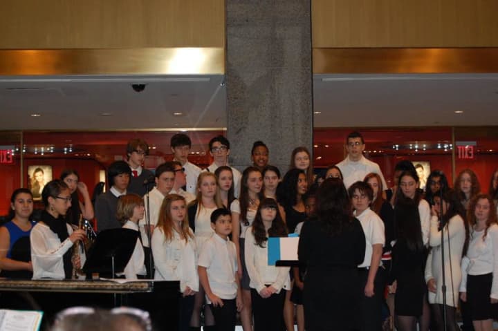 Students from Eastchester High School performed in holiday concert at the Met Life Building in New York City. 