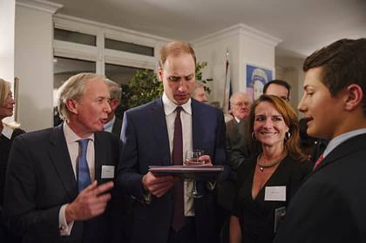 From left, Charlie Mayhew of Tusk; Prince William; Ellen C. OConnell of Tusk; and Jack Jones, &quot;Chizis Tale&quot; author.