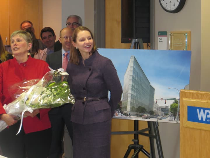 Louise Kuklis of New Rochelle, left, with White Plains Hospital President Susan Fox.