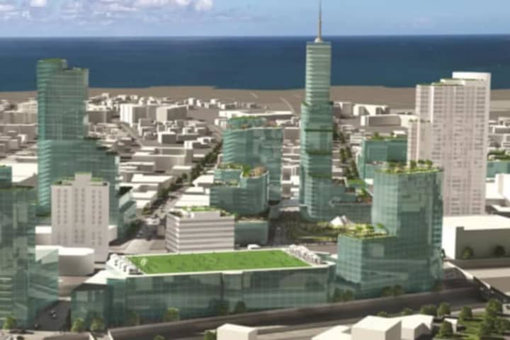 An artist&#x27;s rendering of the proposed New Rochelle downtown redevelopment.