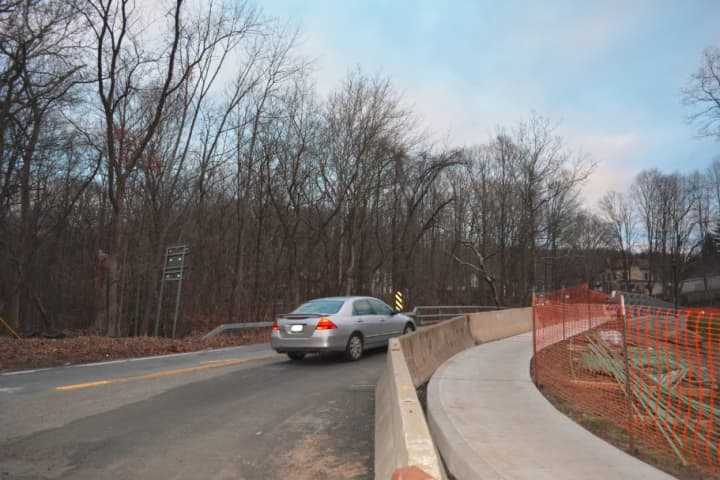 Eastbound traffic on the Croton Falls Road bridge. The lane was reopened this week following a closure due to construction.