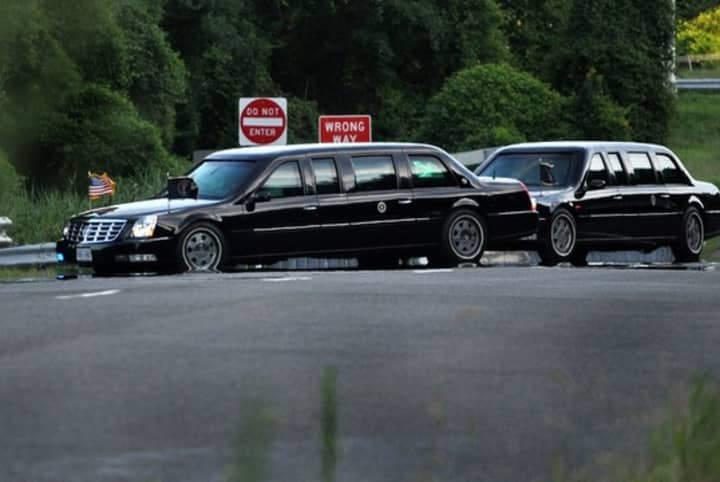President Barack Obama&#x27;s motorcade travels on the Sherwood Island Connector in Westport on Monday evening. 