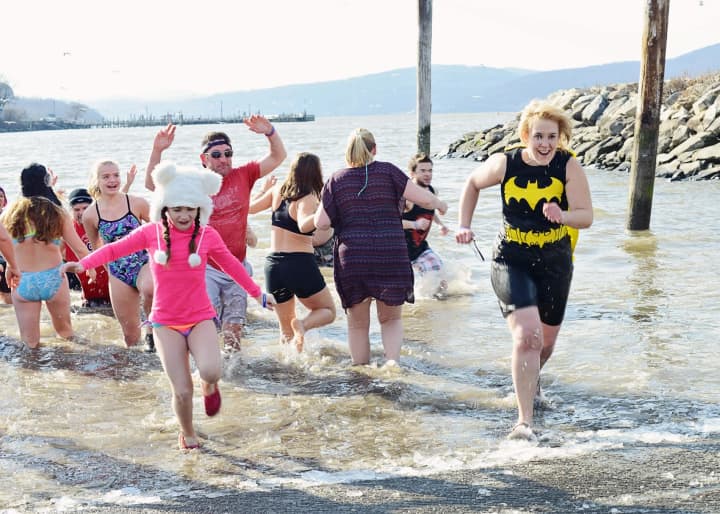 Peekskill Polar Plunge participants get ready to dip into the Hudson.