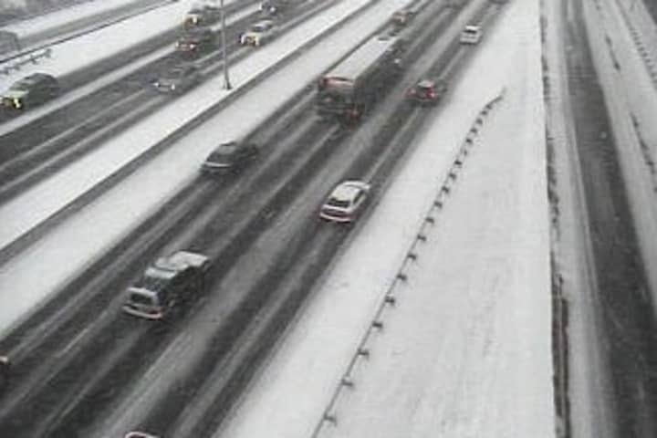 Traveling conditions were slippery Friday on Interstate 95 in Fairfield County.
