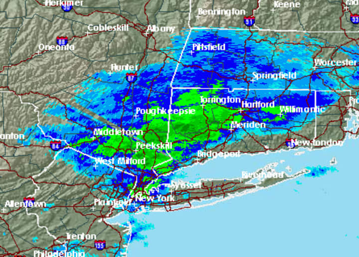 A radar image of the region just before 5 a.m. Monday.