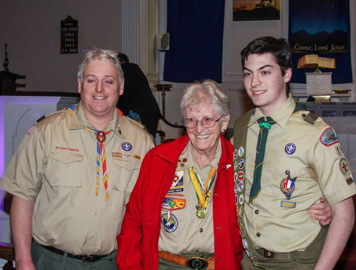 From left, Michael Dorrico Sr., Barbara Dorrico and Michael Dorrico Jr. of Troop 19, who received his Eagle badge Thursday at a Court of Honor at Norwalk United Methodist Church.