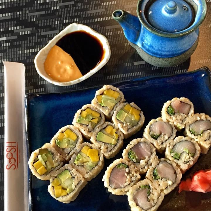 The brown rice sushi roll lunch special at Soosh in Stamford