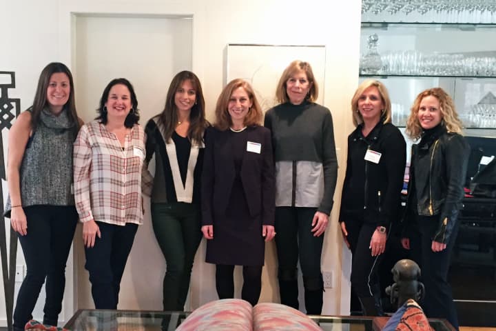 Rabbi Lori Koffman, center, with, from left, Rickie Broff of Scarsdale, Amy Tanenbaum of Harrison, Allison Spitalny of Scarsdale, Amy Tenney Levere of Larchmont, Nancy Kanterman of Mamaroneck and Susie Schnall of Purchase